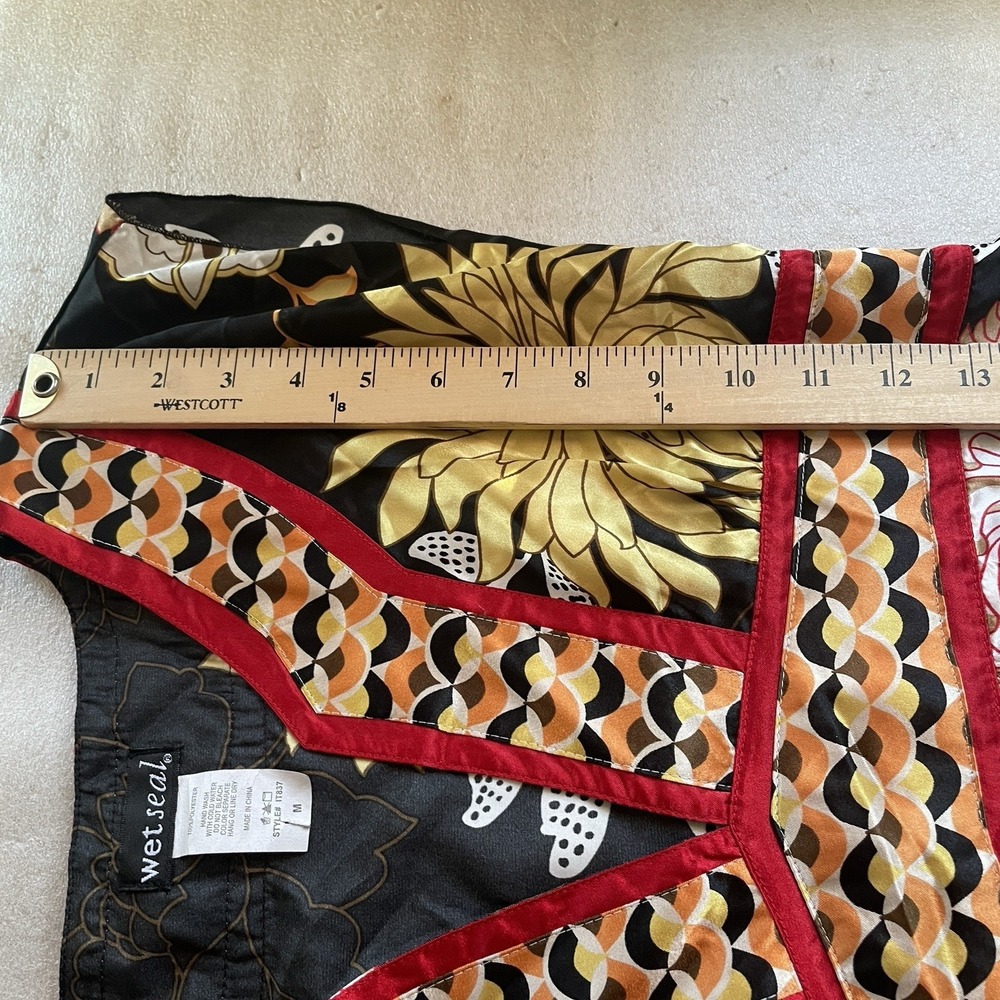 Wet Seal Babydoll Y2K Shirt Women M Black Floral Asian Inspired Sleeveless Top - Picture 9 of 10